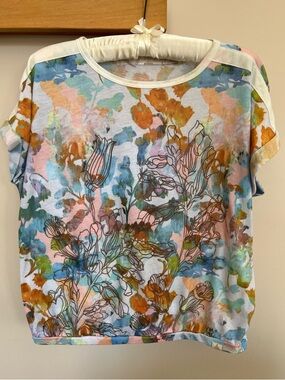 Prana Etta Top flower print in a orange blue green colors sz Small